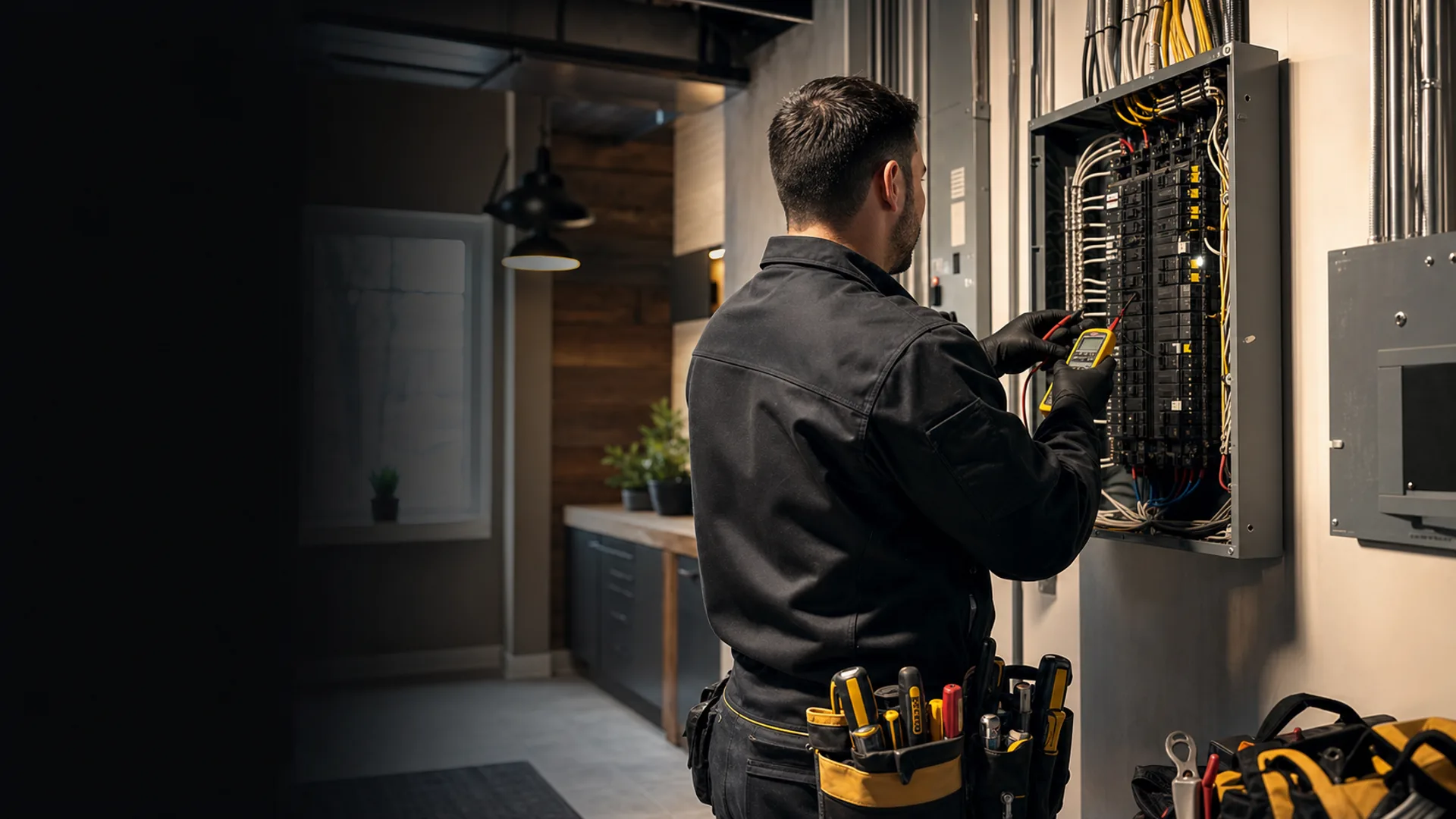 Électricien professionnel inspectant un panneau électrique à Beauharnois